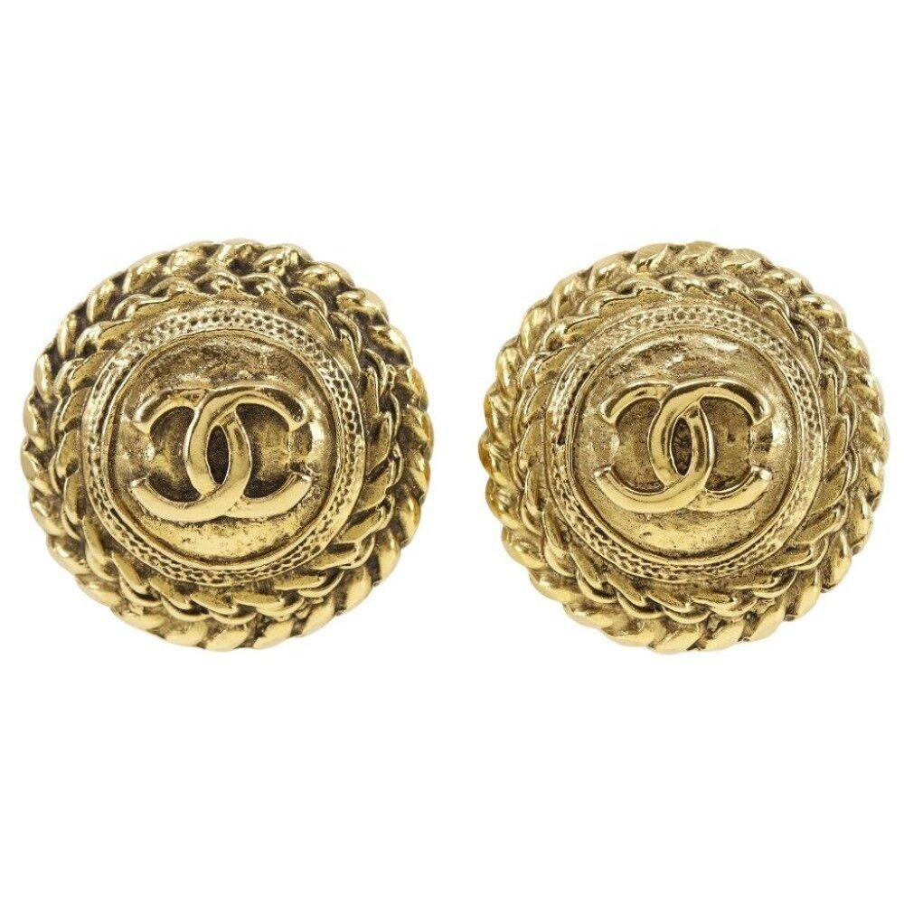 CHANEL COCO Mark Earring vintage Plated Gold 23.8g Women